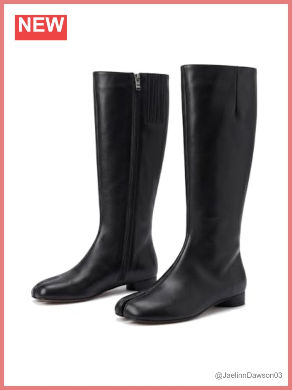 Women Split Toe Knee High Boots Low Block Heel Side Zipper PU Leather Riding